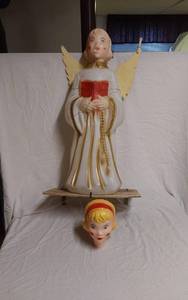 lot 311 image: Vintage Angel Blow Mold Light-Up Decoration with Extra Head about 30 Tall