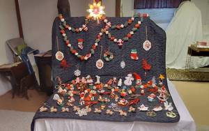 lot 327 image: Huge Lot of Christmas Ornaments including Garland, Figurines, and Decorations