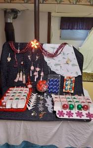 lot 328 image: Christmas Tree Ornaments and Decorations Set including Glass Baubles, Lighted Star Garland, and Tassel Ornaments