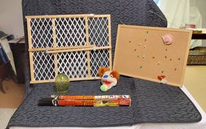lot 346 image: Evenflo Baby Gate, Cork Board, and Accessories