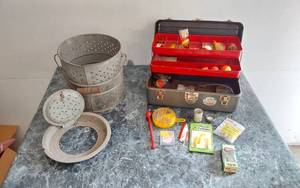 lot 373 image: Fishing Gear and Minnow bucket including Tackle Box, Mister Twister Lures