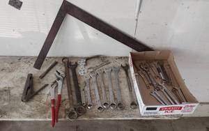lot 378 image: Hand Tools with Wrenches, Pliers, and Square