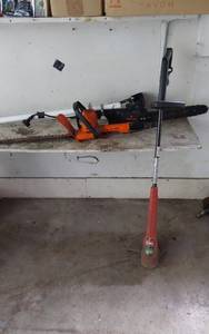 lot 400 image: Remington Limb N Trim RM1425 Electric Chainsaw, Toro Electric Trimmer, and Black & Decker Hedge Trimmer