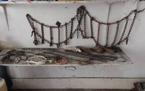lot 406 image: Tire Chains, Tire Irons, crow Bar and Electrical Cords with Accessories