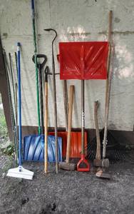 lot 408 image: Lot of Hand Tools Including Shovels and Rakes, Axe