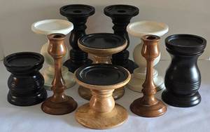lot 58 image: Vast Wooden Candleholder Grouping