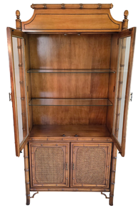 Mid Century Modern Dixie Tahiti Glass Fronted Faux Bamboo Cane Cabinet