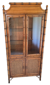 lot 5 image: Mid Century Modern Dixie Tahiti Glass Fronted Faux Bamboo Cane Cabinet