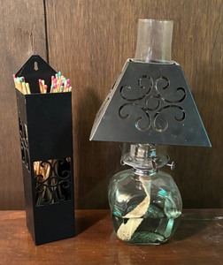 lot 160 image: Charming Vintage Oil Lamp and Match Holder