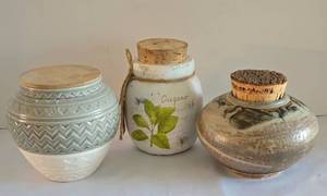 lot 186 image: Three Decorative Corked Pottery Pots