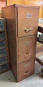 lot 221 image: Vintage Three Drawer Metal File Cabinet