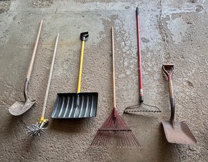 lot 240 image: Shovels, Rakes and Tiller