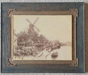 lot 256 image: Vintage Rustic Framed Holland Print on Glass
