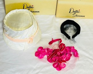 lot 77 image: Three Vintage Black Pillbox Hat with Veil, Bird Cage Veil and More