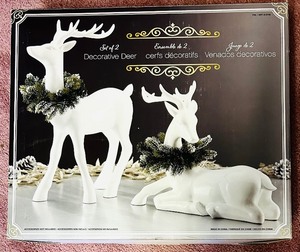 lot 62 image: Pair of Beautiful White Ceramic White Deer with Garland Neck Decor