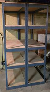 lot 352 image: Pair of Attached Metal & Plywood Shelving Units