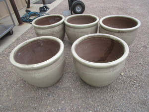 lot 28 image: (5) 14 Stoneware Flower Pots