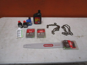 lot 69 image: Chainsaw Bar, Chains, Chain Oil, 2 Cycle Oil