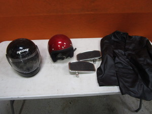 lot 340 image: Motorcycle Foot Boards, Helmets, Leather Jacket