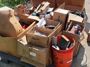 lot 110 image: Lot of (1 Pallet) Misc. Parts, Screws, Power Cords, Scrap Metal