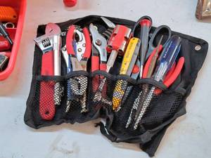 lot 250 image: Assorted Hand Tools - Wrenches, Pliers, Snips, Locking Pliers with Tool Pouch