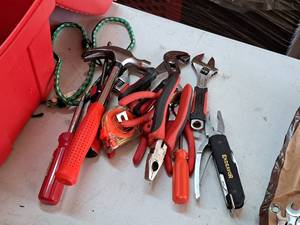 lot 251 image: Assorted Hand Tools - Hammer, Pliers, Adjustable Wrench, Screwdrivers, Multi-Tool
