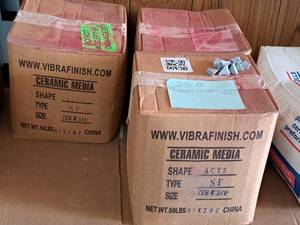 lot 35B image: Lot of (3 Boxes) Vibra Finish Ceramic Media Pre-Forms 50#  Shape ACTS  Type SF