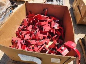 lot 54 image: Lot of (1 Pallet) First Pitch Baseline Assorted Pitching Machine Assembly Parts   Demo Parts  Finished (Red)