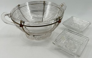 lot 12 image: Art Deco Manhattan Glass Bowl and Candle Stick Set