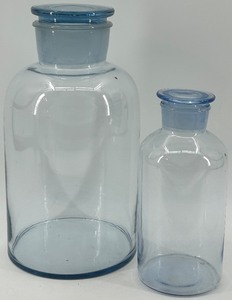 lot 46 image: Set of 2 Vintage Blue Glass Apothecary Jars with Lids
