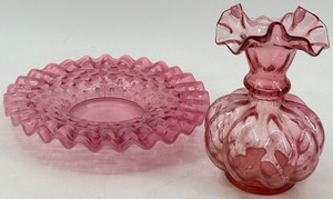 lot 52 image: Fenton Hobnail Pink Glass Bowl and Vase Set