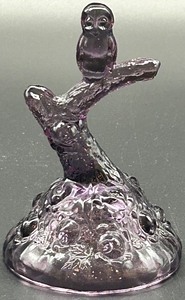 lot 59 image: Fenton Amethyst Glass Owl on a Tree Branch Figurine