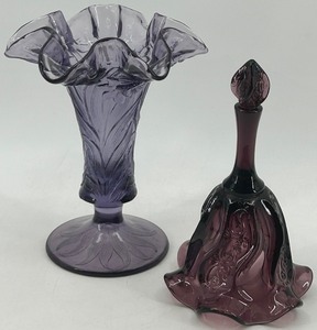 lot 69 image: &nbspFenton Art Glass Vase and Bell in Amethyst purple