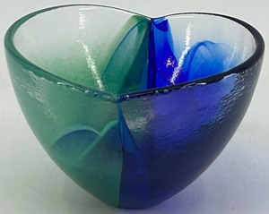lot 72 image: Art Glass Bowl with Blue and Green Swirl Design, signed by artist