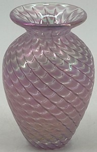 lot 73 image: Mount St. Helens Glass Vase with Iridescent Swirl Design