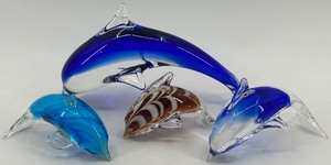 lot 76 image: Set of 4 Blown Glass Dolphin Sculptures