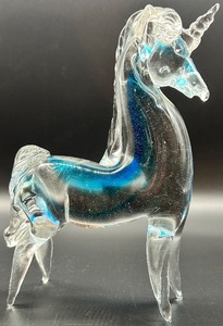 lot 77 image: Majestic Blue and Clear Art Glass Unicorn Figurine