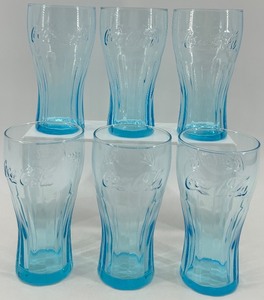 lot 80 image: Set of 6 Coca-Cola Embossed Blue Glass Tumblers