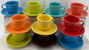 lot 91 image: Set of 10 Fiestaware Multicolor Cup and Saucer Sets by Homer Laughlin