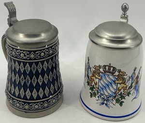 lot 119 image: Set of 2 Bavarian Beer Steins with Pewter Lids, Gerzit and Kutscherkrug
