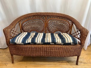 lot 34 image: Antique Wicker Settee with Double Sided Cushion