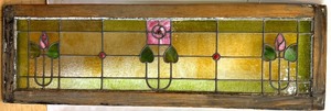 lot 123 image: Antique Stained Glass Window Panel with Floral Motif