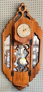 lot 125 image: Handcrafted Wall Pendulum Clock with Pine Finish