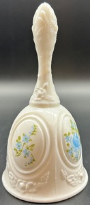 lot 130 image: Fenton Milk Glass Bell with Hand-Painted Floral Design, Signed by Artist
