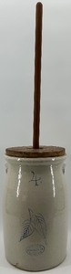 lot 137 image: Vintage Union Stoneware Birch Leaf Red Wing Butter Churn with Lid and Dasher