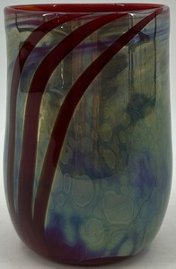 lot 145 image: Handcrafted Marbled Glass Vase with Swirl Design, signed by Artist