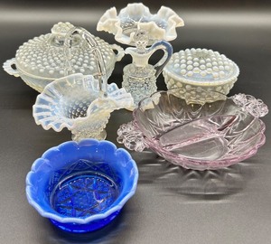 lot 148 image: Collection of Moonstone Fenton Hobnail Glassware Pieces