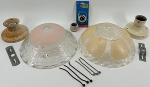 lot 167 image: Lot of Vintage Glass Light Fixture Covers with Mounting Hardware