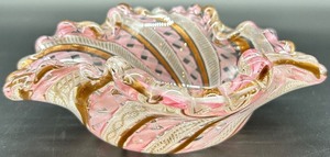 lot 168 image: Vintage Pink and Gold Murano Latticino Glass Centerpiece Bowl