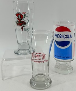 lot 172 image: Collection of 3 Vintage Beer and Soda Glasses Miller High Life and Pepsi